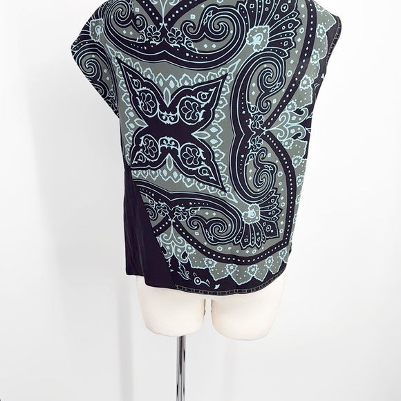 ETRO Paisley silk Handkerchief Blouse Top Size 46 Medium size 10 Gray Green - Picture 7 of 14